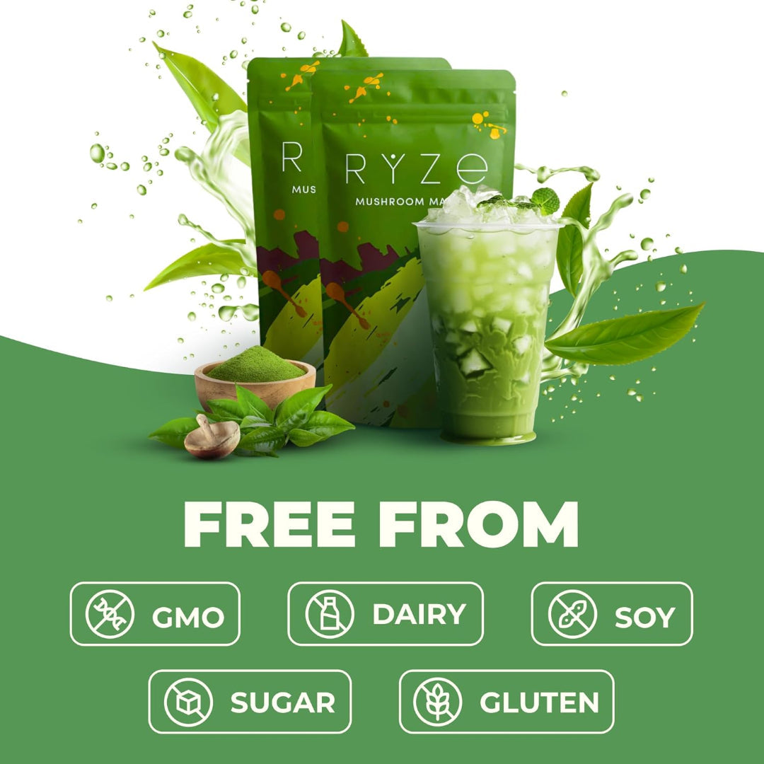 RYZE Organic Mushroom Matcha Adaptogenic Green Tea 30 Servings USA