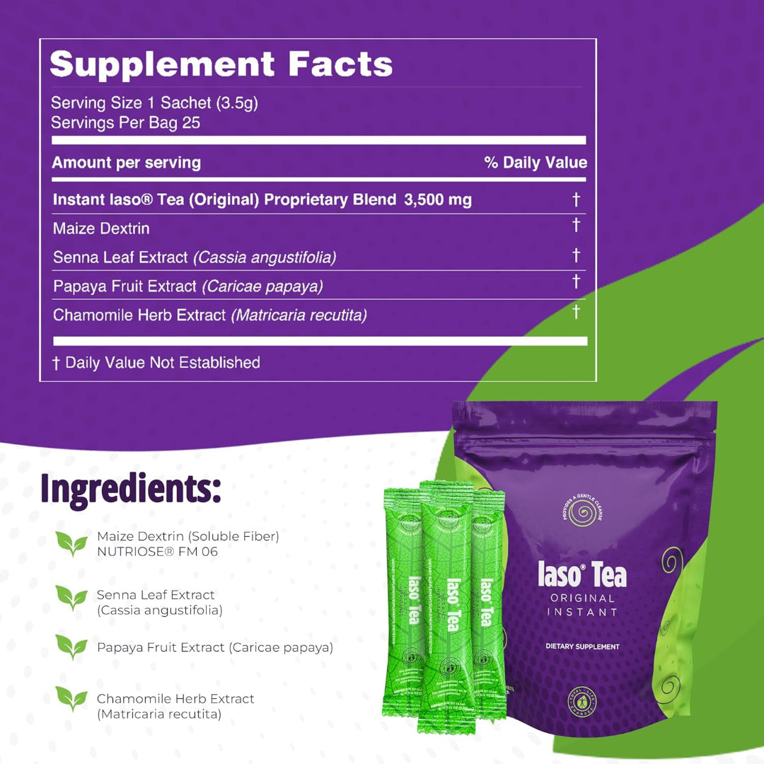 TLC Iaso Natural Detox Instant Herbal Tea – Digestive Cleanse & Wellness Support | 25 Sachets | Free Shipping USA