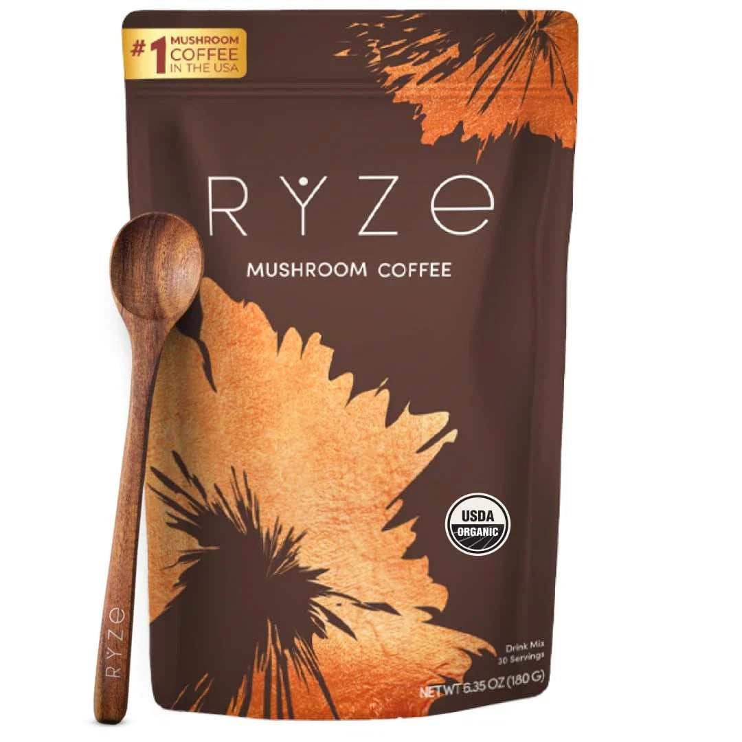 RYZE Organic Mushroom Coffee – USDA Organic Adaptogenic Coffee with 6 Mushrooms & MCT Oil | Energy & Focus USA