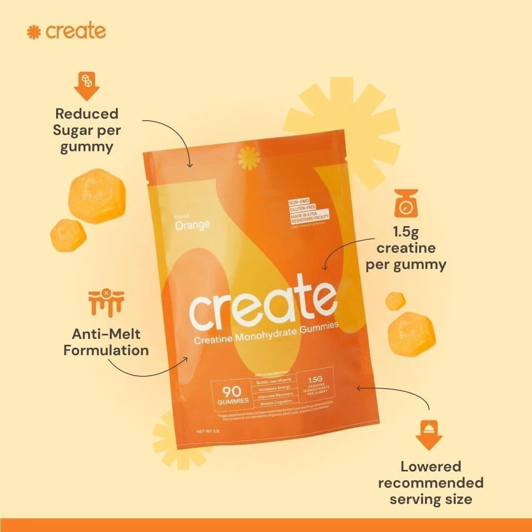 Creatine Monohydrate Gummies for Men & Women – 1.5g Creatine per Gummy, Orange Flavor, 90 Count