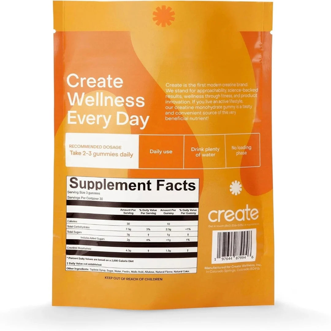 Creatine Monohydrate Gummies for Men & Women – 1.5g Creatine per Gummy, Orange Flavor, 90 Count
