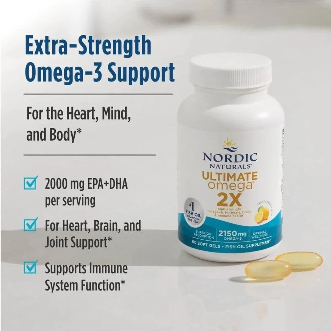 Nordic Naturals Ultimate Omega 2X Lemon 2150mg Omega-3 Fish Oil Softgels – High Potency Heart Brain Joint Support Supplement USA
