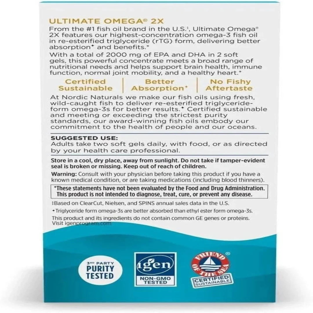Nordic Naturals Ultimate Omega 2X Lemon 2150mg Omega-3 Fish Oil Softgels – High Potency Heart Brain Joint Support Supplement USA